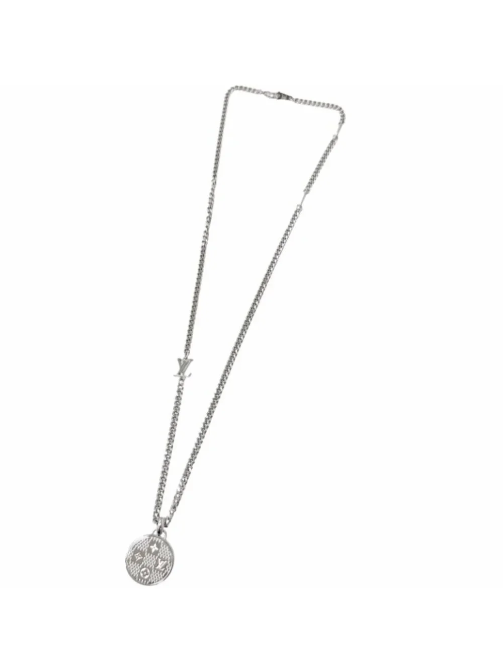 Louis Vuitton Pendant Damier Staple Necklace Silver